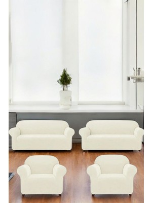 Likrali Pitikare DESEN(3311) Koltuk Kılıfı, Lastikli Esnek Yikanabilir Koltuk Çekyat Örtüsü Krem