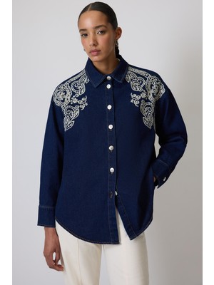 Nakışlı Denim Gömlek