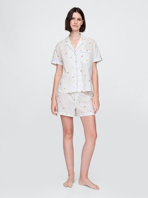 Kadın Kırık Beyaz Işlemeli Pijama Boxer Şort