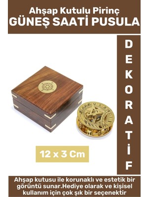 Özel Model Erkek Arkadaş Sevgili Hediyelik Koleksiyon Dekoratif Ahşap Kutu Pirinç Güneş Saati Pusula