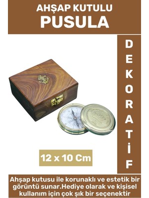 Premium Yüksek Kalite Erkek Arkadaş Sevgili Baba Hediyelik Dekoratif Koleksiyon Ahşap Kutulu Pusula