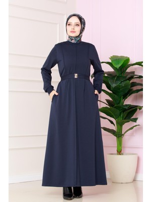 Pile Detaylı Elbise -Lacivert