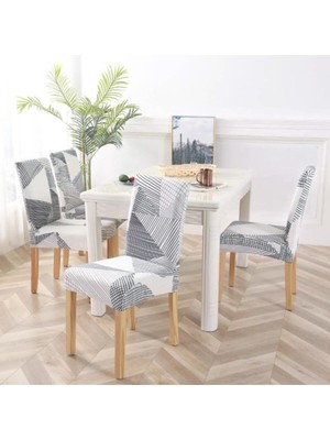 Çizgi Desenli Sandalye Kılıfı Dijital Baskılı 6 Adet Salon Mutfak Sandalye Örtüsü