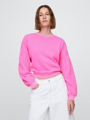 Kadın Pembe Vintagesoft Bisiklet Yaka Crop Sweatshirt