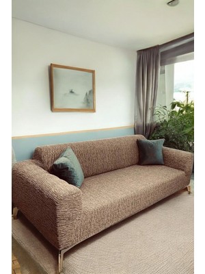 3 Kişilik Jakarlı Çubuk Desen Lastikli Koltuk Kılıfı Çekyat Koltuk Örtüsü Streç Esnek Kanepe Kılıfı