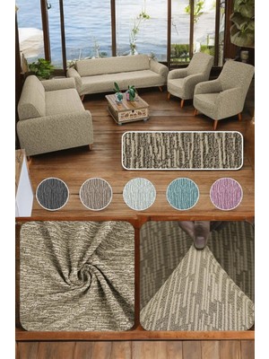 Jakarlı Çubuk Desen Lastikli Koltuk Örtüsü, Lastikli Kanepe Örtüsü, Koltuk Kılıfı Takımı 3-3-1-1