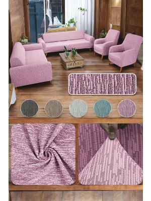 Jakarlı Çubuk Desen Lastikli Koltuk Örtüsü, Lastikli Kanepe Örtüsü, Koltuk Kılıfı Takımı 3-3-1-1