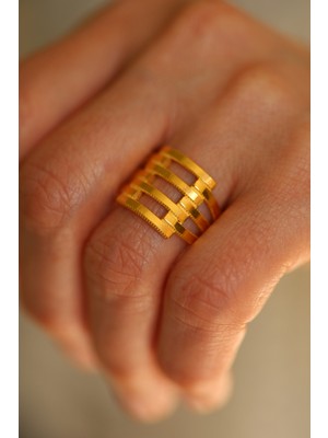 14 Ayar Altın Cimarlı 4 Sıra Kaburga Yüzük