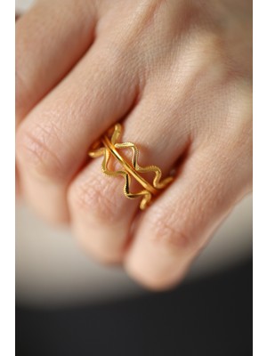 14 Ayar Altın Zikzak ve Düz Ajda Modeli Yüzük