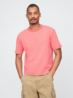 Gap Erkek Pembe Heavyweight Crop T-Shirt