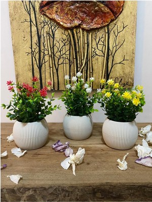 Küçük Boy Saksıda Yapay Çiçek Bitki 3 Adet, Gerçekçi Yapay Çiçek Masa Dekoru