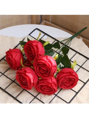 Yapay Çiçek 9lu Kat Kat Gül Demeti 42  cm  Kırmızı Lodos Gülü