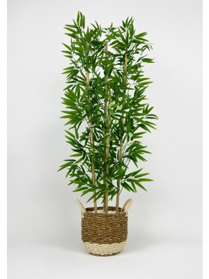 140  cm  Yapay Bambu Ağacı Krem Hasır Saksıda