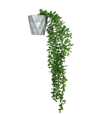 Yapay Çiçek Elmas Gümüş Saksıda Yeşil Okaliptus Sarkıtı