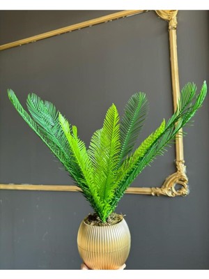 Metalik Gold Saksılı Yapay Çiçek Kelebek Palmiye Areka Yapay Bitki Salon Çiceği 10 Yaprak 50 cm