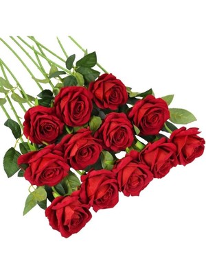 Yapay Kadife 10LU Gül Dalı 50  cm  Kırmızı