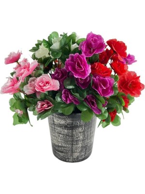 Yapay Çiçek Seramik Siyah Saksıda Açelya 5renk