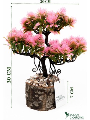 Taş Detaylı Odun Saksıda Yapay Bonsai Ağacı