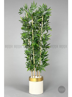 Yapay Bambu Ağacı 140 cm  Krem Gold Metal Saksıda