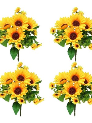 4 Adet Yapay Lüx Ayçiçeği Demeti 7li (Saksısız) Aranjmanlı Ay Buketi Büyük Papatya Sarmaşık Gelin