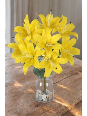 Yapay Çiçek 9lu Islak Lilyum Demeti Sarı