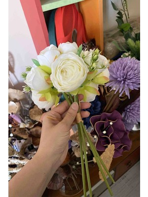 Yapay Çiçek 12 Li Lüx  Şakayık Gül Buketi Beyaz