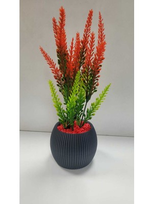Mini Saksıda Kırmızı Yeşil Lavanta Yapay Bitki Kırmızı Taş 20 cm Dekoratif Banyo Mutfak Masa Çiçeği