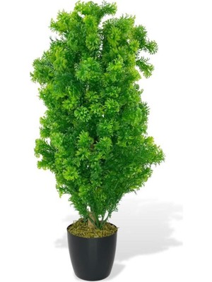 Yapay Çiçek Siyah Saksıda Yeşil Fesleğen Bonsai Ağacı 55 cm