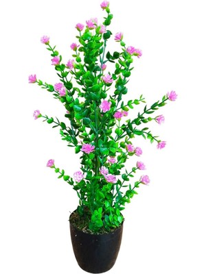 Mineli Şimşir Ağacı 50  cm  Canlı Renkli Yapay Çiçek Siyah Plastik Saksıda