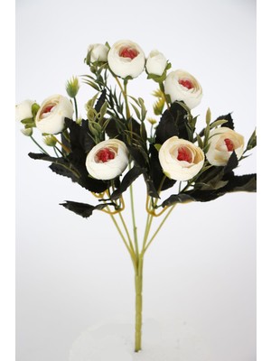 Yapay Çiçek Pastel Şakayık Gül Demeti 30 cm  Kırık Beyaz