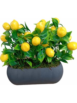 Limon Arajmanı Yatay Saksıda Limon Tezgah Üstü Masaüstü Dekoratif Yapay Çiçek