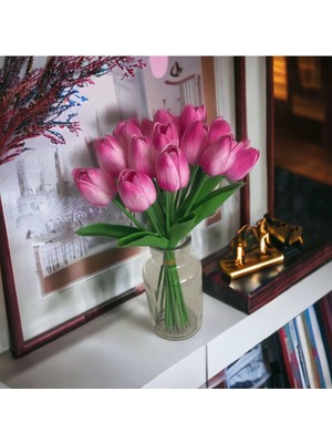 Yapay Çiçek Islak Lale Fuşya Renkli 10 ' Lu Premium