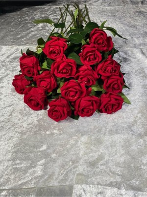 Yapay Kadife 15 Adet Gül Kırmızı 50  cm