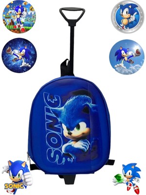 Sonic Anaokulu Kreş Çocuk Valiz Sırt Çantası Çekçekli Sonic Tekerlekli