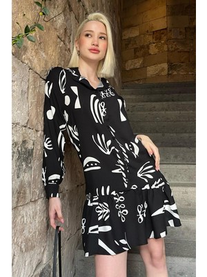 Beyaz Desenli Kısa Kadın Elbise MG2429