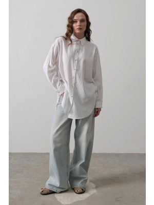 Defy Moda Yan Büzmeli Tunik Gömlek - Beyaz