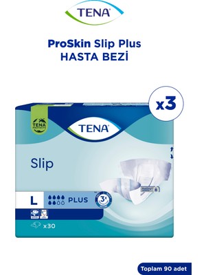 Tena Proskin Slip Plus Bel Bantlı Hasta Bezi, Büyük Boy (L), 6 Damla, 30'Lu 3 Paket 90 Adet