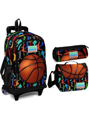 Coral High Basketbol Baskılı Çekçek Tekerlekli Okul Çanta Seti
