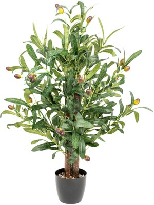 Taş Detaylı Siyah Saksıda 60  cm  Yapay Zeytin Ağacı