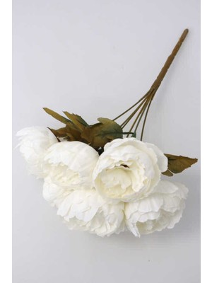 Demet Yapay Çiçek Kaliteli Şakayık Gül Demeti Beyaz Beyaz