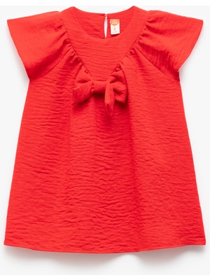 Koton Kısa Kollu Bisiklet Yaka Fiyonklu Elbise