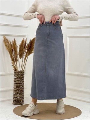 Doğal Kumaşlı Yıldız Rivetli Kot Etek