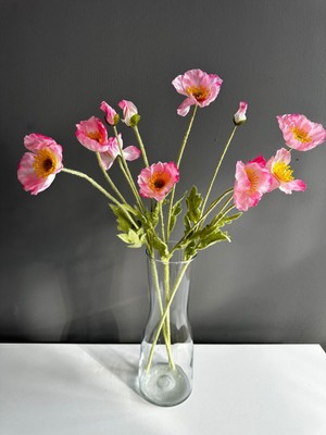 Yapay 3 Adet Saten Toz Pembe  Gelincik-3 Dal  Vazo Çiçeği