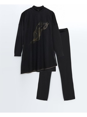 Dik Yaka Baskılı Kadın Tesettür Mayo Takımı  (S5)