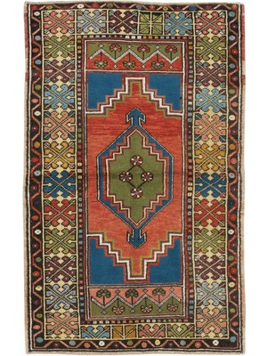98 x 168  cm  Renkli Eski Yün Halı, El Dokuması Oryantal Halı