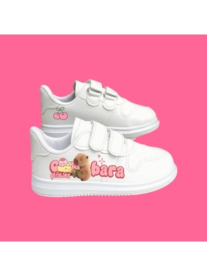 Capy Capy Bara Baskılı Beyaz Bantlı Çocuk Spor Ayakkabı Sneaker