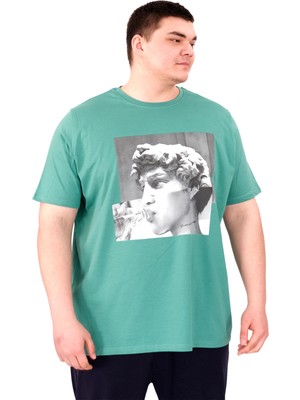 Mode Xl Büyük Beden Erkek T-Shirt Bisiklet Yaka Statue U25027 Çağla