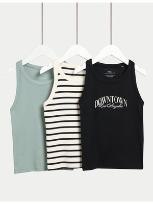 Marks & Spencer 3'lü Pamuk Karışımlı Ribanalı Atlet (6-16 Yaş)