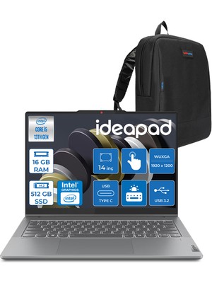 Lenovo Ideapad 5 Slim Intel Core I5 13420H 16GB Ddr5 512GB SSD Freedos 14" Wuxga 400NITS OLED Dokunmatik Bilgisayar ID14IRH9F02 + Zettaçanta