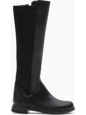 Kadın Siyah Termo Taban Arkası Streç Fermuarlı Çizme